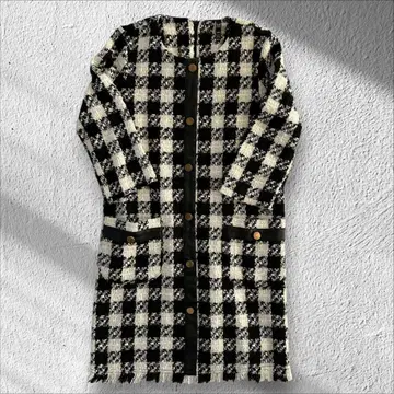 [새상품급] ZARA 트위드 원피스 체크 골드 버튼 프린지 S [F74]