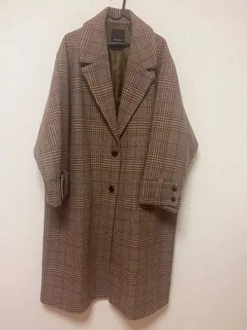 울 체스터 체크 롱 코트