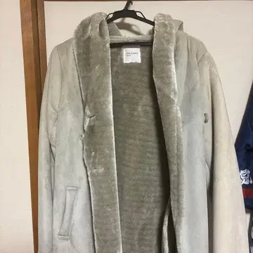 후드 부착 그레이 롱 코트 M