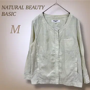 내추럴 뷰티 베이직 노카라 자켓 지퍼 겉옷 마 혼방 M