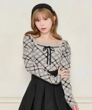 [미사용 택 포함] apres jour 체크 레이어드 스타일 니트탑