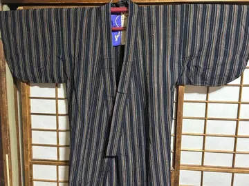 세로 줄무늬 면 바탕 기모노 (레트로)