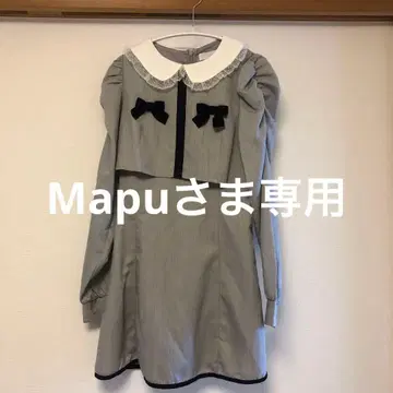 pium 그레이 카라 부착 리본 긴팔 원피스