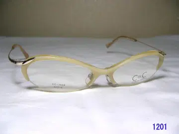 미사용 쿠 드 샹스 안경 프레임 오벌 하프림 화이트 x 골드