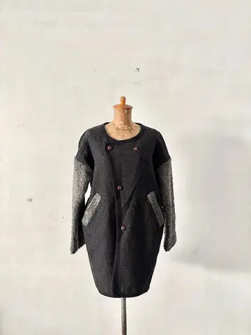 노카라 자켓 그레이 울 혼방