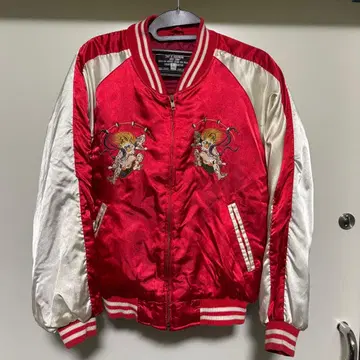 스카잔 바시티 자켓 빨간색 빈티지 아메카지 퀼팅 번개 신 M~L