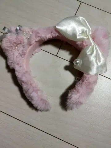 핑크 퍼 리본 머리띠