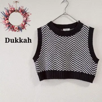 듀카 니트 베스트 Y2K 크롭 기장 베스트 뷔스티에 올 패턴 제브라 XS