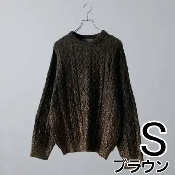 [ CLEL ] 호일 프린트 케이블 크루넥 니트 | 브라운 | S