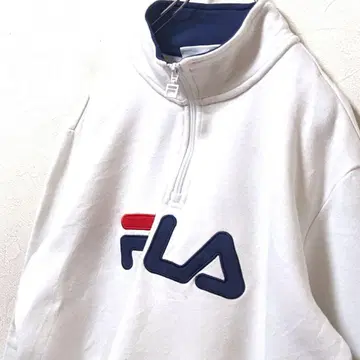 휠라 FILA 로고 자수 하프 지퍼 맨투맨 트레이닝복 화이트 구제 의류