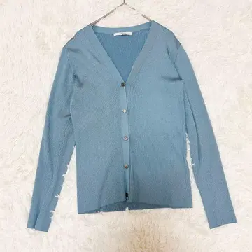 ANAYI 근년 택 실크 혼방 니트 가디건 광택 블루 38 V넥