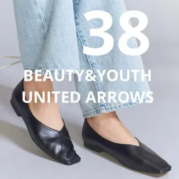 UNITED ARROWS V컷 스티치 플랫슈즈 블랙