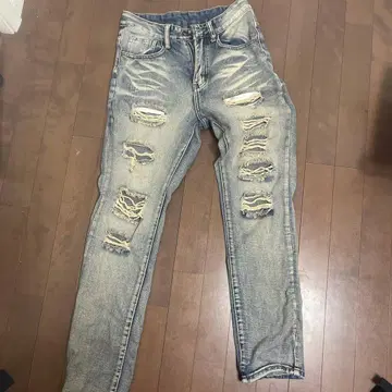 데미지 데님 라이트 블루 슬림 핏 28