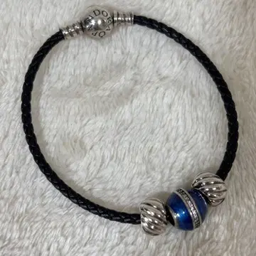 Pandora 판도라 가죽 팔찌 참 블랙 블루