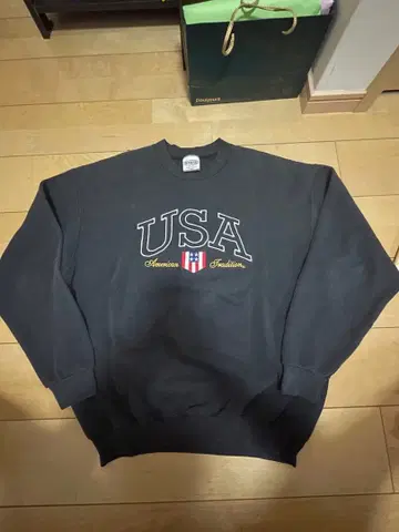 90s USA B-wear 블랙 맨투맨 L 구제 의류 러셀 자수