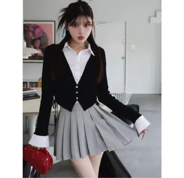 Darich 셔츠 도킹 레이스업 니트탑