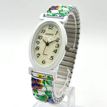 ACONTE 꽃무늬 여성용 손목시계 아날로그 쿼츠 새상품 배터리 작동품