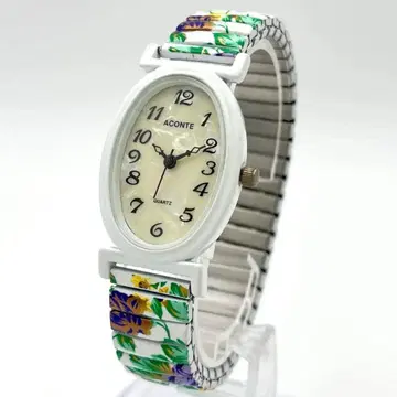 ACONTE 꽃무늬 여성용 손목시계 아날로그 쿼츠 새상품 배터리 작동품