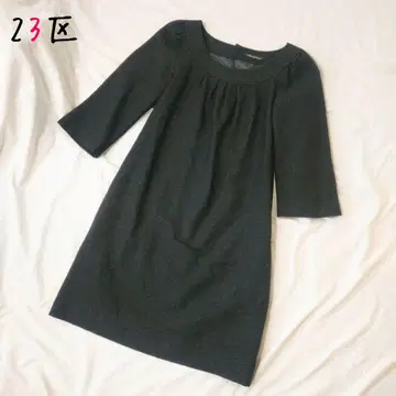 23구 차콜 그레이 7부 소매 A라인 원피스