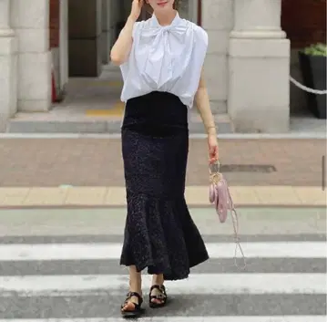 헤 HYEON 트위드 머메이드 스커트 블랙 S