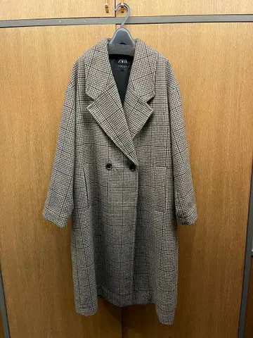 ZARA 오버 사이즈 체스터 코트 XS 하운드투스 체크 패턴 글렌체크