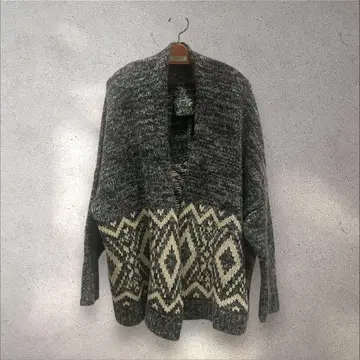 오즈모시스 드레이프 가디건 그레이 모헤어 혼방 네이티브 무늬 가운