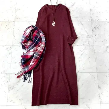 새상품급 23구 롱 리브 니트 원피스 울 100% 보르도 38