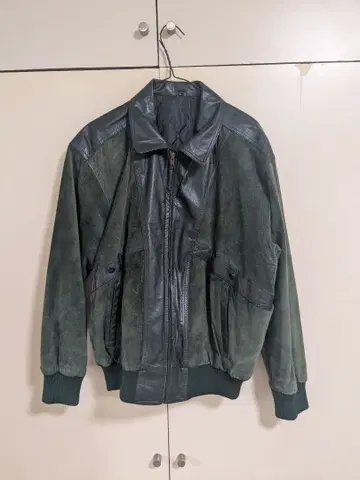 다크 그린 가죽 자켓 일본제 짧은 기장