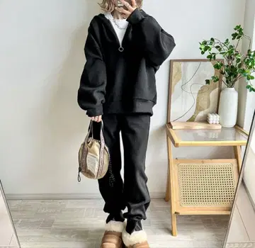 블랙 후드 부착 팬츠 셋업 사이즈 M