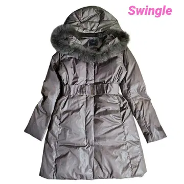 Swingle 다운 코트 퍼 달린 후드 모카 베이지 85016