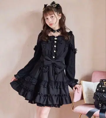 LIZLISA 티아라 리본 티어드 원피스 블랙