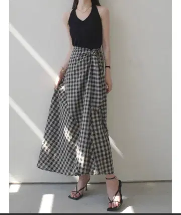 amel 리본 타이 체크 스커트
