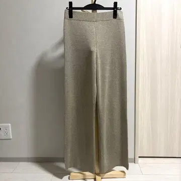 베이지 라메 니트 와이드 팬츠