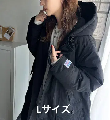 [ Java 콜라보 ] 후드 부착 충전솜 오버 사이즈 블루종 L 블랙