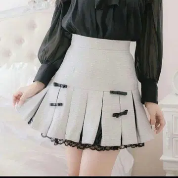 pium 피 플리츠 리본 트위드 스커트