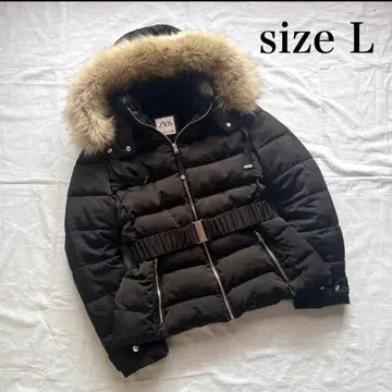 ZARA 자라 다운 자켓 벨트 퍼 L 블랙