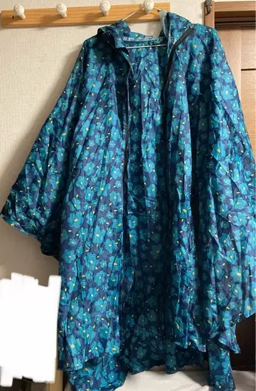 꽃무늬 레인코트 레인 판초 블루 수납 파우치 포함