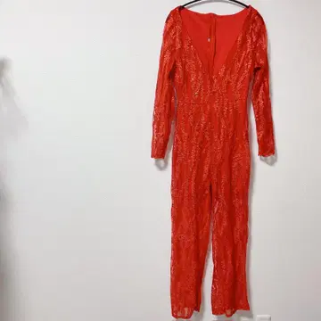 새상품급 레이스 비즈 장식 레드 점프수트