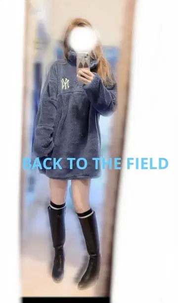 [ MLB ] 보아 플리스 튜닉 로고 원피스 블루 새상품급