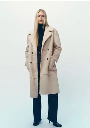 ZARA 안감 부착 대비 페이크 무스탕 코트