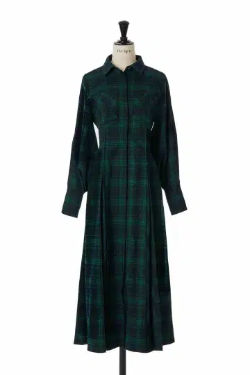 Checkered Pleats Long Shirt Dress