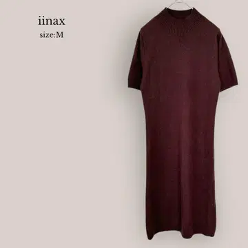 iinax 반팔 니트 원피스 하이넥 타이트 원피스 무릎 기장 브라운 무지