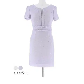 [ 미사용 ] 트위드 체크 벨트 모티브 퍼프 슬리브 타이트 미니 드레스