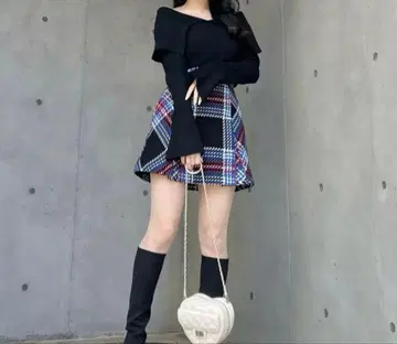 SNIDEL 로빙 체크 미니 스커트 스나이델 블루