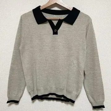 바이컬러 폴로 니트 긴팔 한국풍 카라 부착