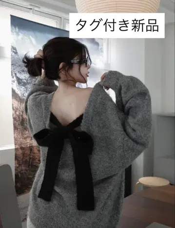 다리치 darich 빅 리본 백 오픈 니트탑 상의