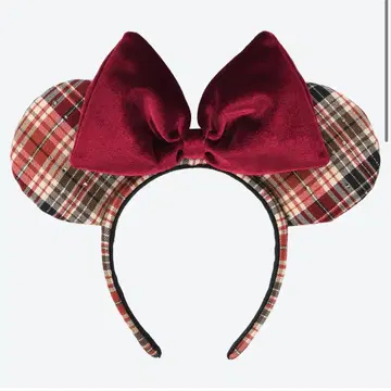 디즈니 머리띠 체크 무늬 빨간색