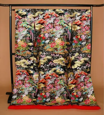 우치카케 블랙 꽃무늬 학