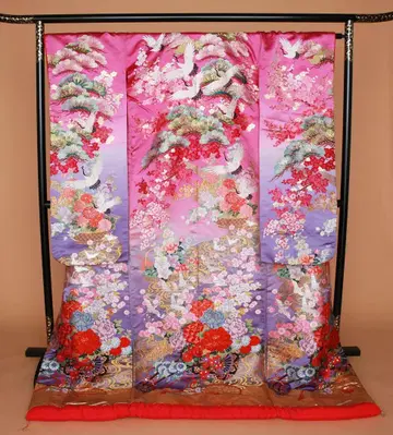 우치카케 꽃무늬 학무늬 핑크