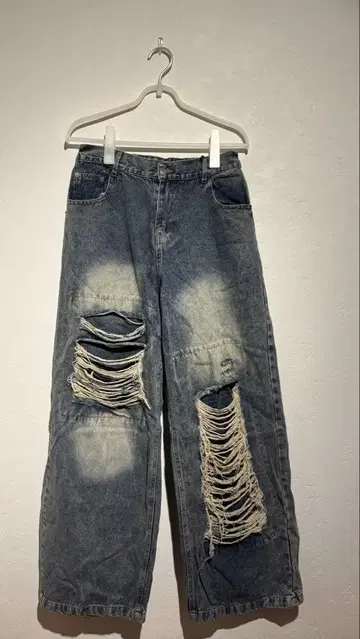 데미지 와이드 데님 y2k 파랑 빈티지 가공 L K-스타일